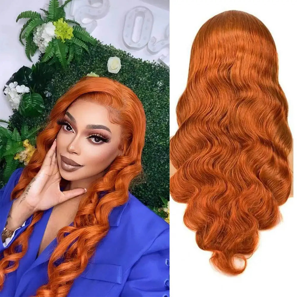 #350 Orange Ginger Body Wave Full 13x4 Frontal transparent Lace Wig Color Wig - Frontal Wig