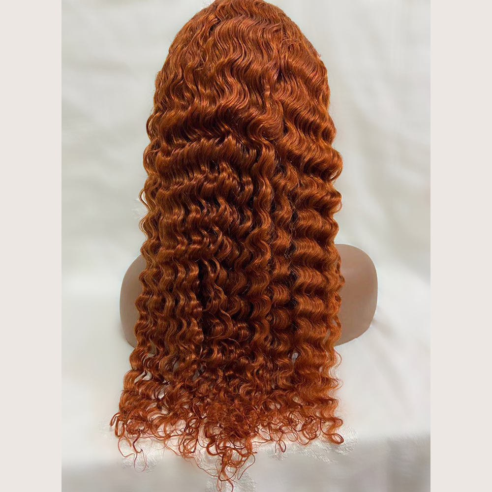 #350 Orange Ginger Deep Wave Full 13x4 Frontal transparent Lace Wig Color Wig - Frontal Wig