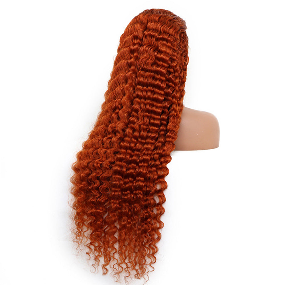 #350 Orange Ginger Deep Wave Full 13x4 Frontal transparent Lace Wig Color Wig - Frontal Wig