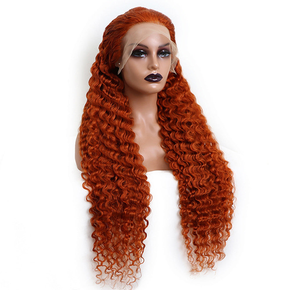 #350 Orange Ginger Deep Wave Full 13x4 Frontal transparent Lace Wig Color Wig - Frontal Wig