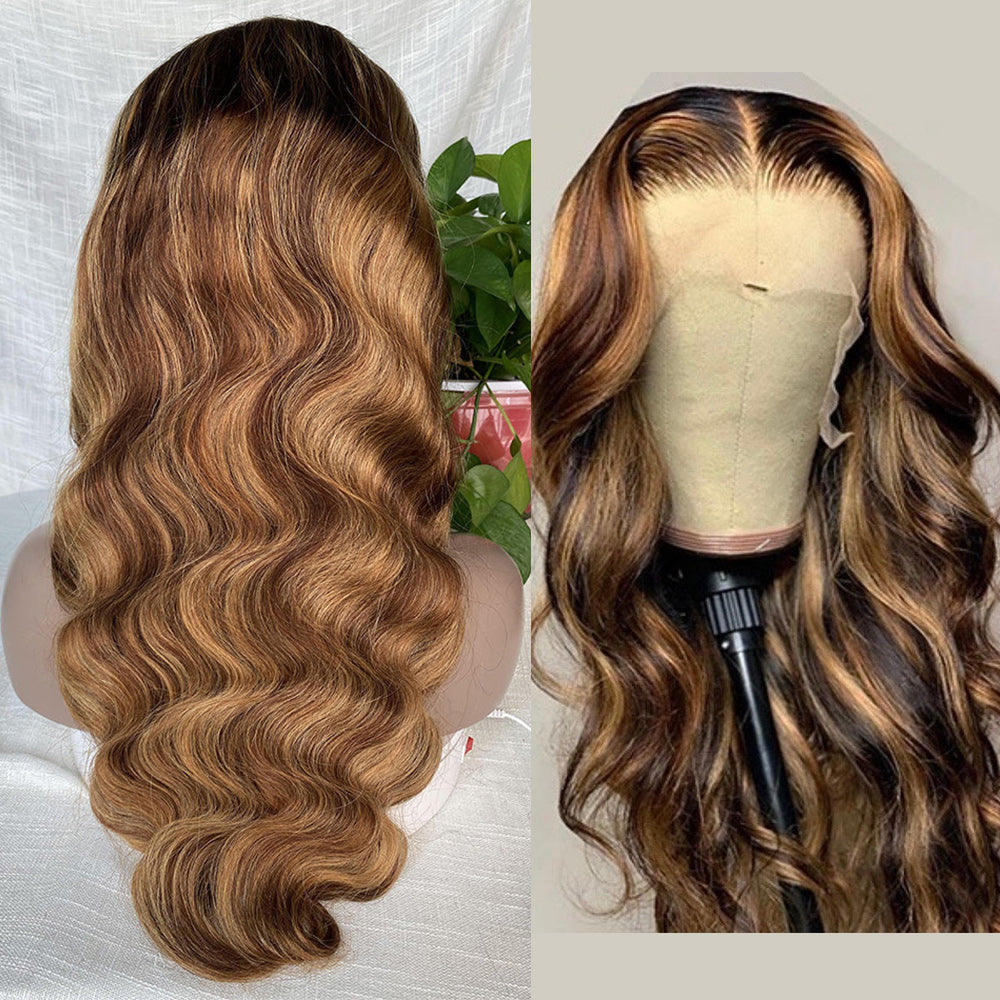 #4/27 Highlight Body Wave Full 13x4 Frontal transparent Lace Wig Color Wig - Frontal Wig