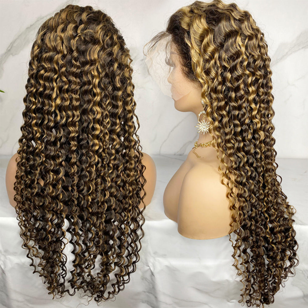 #4/27 Highlight Deep Wave Full 13x4 Frontal transparent Lace Wig Color Wig - Frontal Wig