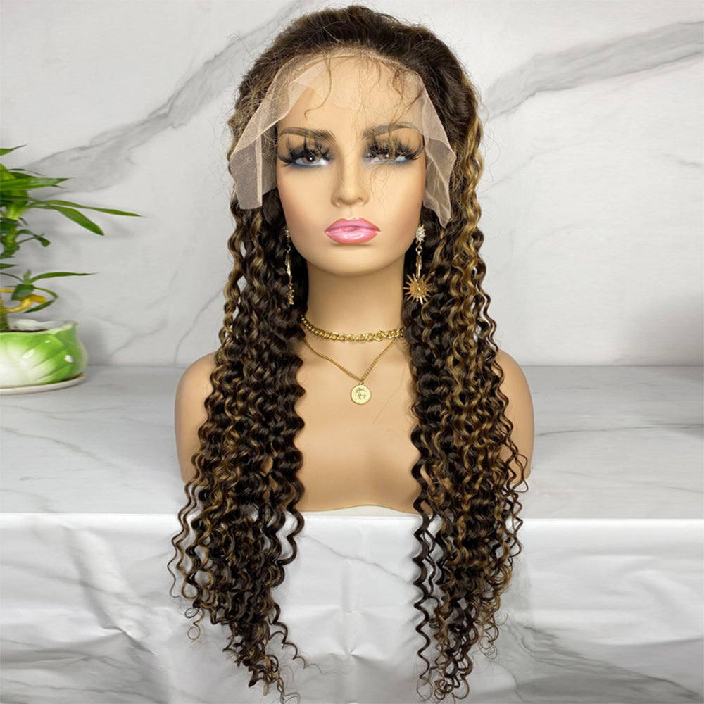 #4/27 Highlight Deep Wave Full 13x4 Frontal transparent Lace Wig Color Wig - Frontal Wig