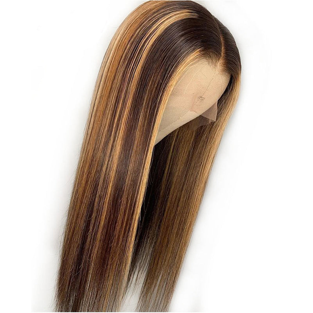 #4/27 Highlight Straight Full 13x4 Frontal transparent Lace Wig Color Wig - Frontal Wig