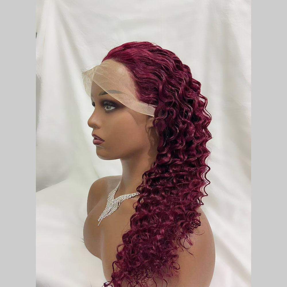 #99J Depp Wave Full 13x4 Frontal transparent Lace Wig Color Wig - Frontal Wig