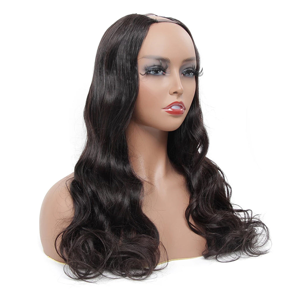 Body Wave #1B Natural Black U Part Wigs 100% Virgin Human Hair 180% Density Free Shipping - U Part Wig