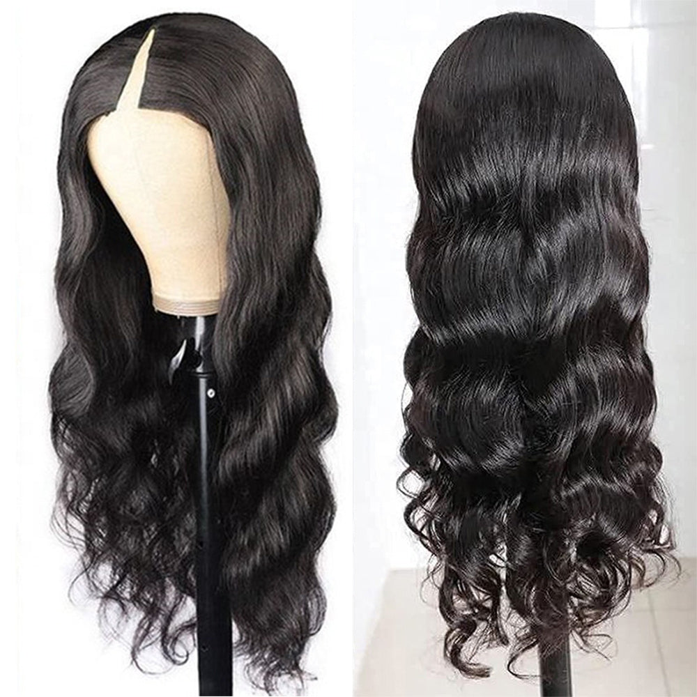 Body Wave #1B Natural Black V Part Wigs 100% Virgin Human Hair 180% Density - V Part Wig