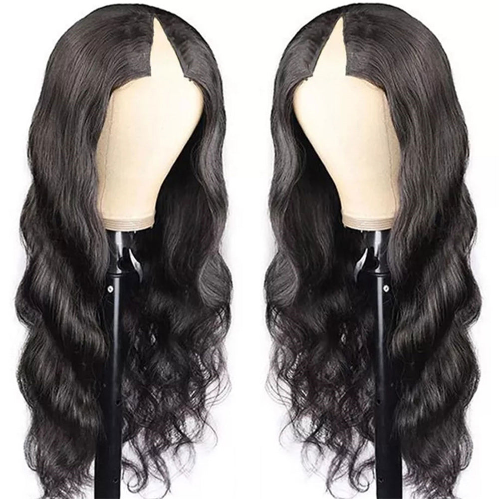 Body Wave #1B Natural Black V Part Wigs 100% Virgin Human Hair 180% Density - V Part Wig
