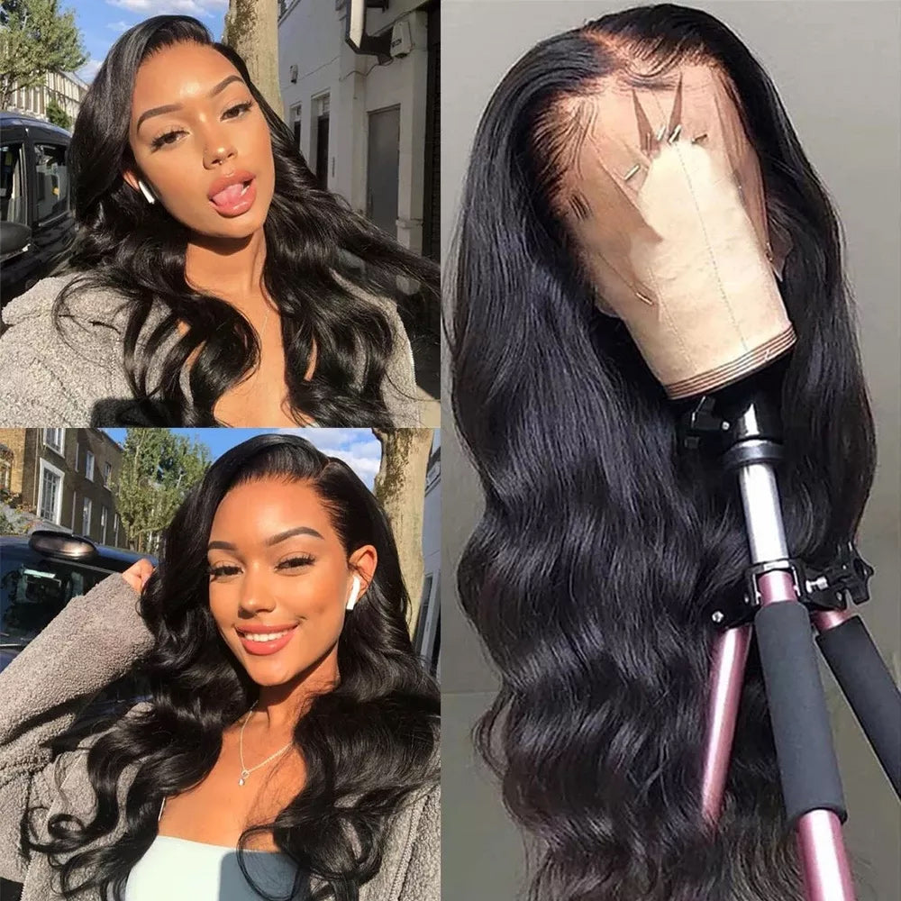 Body Wave Full 13x4 Frontal transparent Lace Wig #1B Natural Black - Frontal Wig