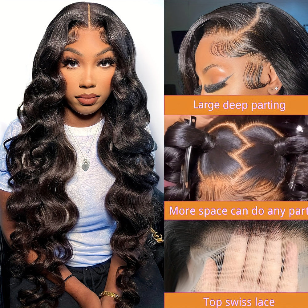 Body Wave Full 13x6 Frontal transparent Lace Wig #1B Natural Black Free Shipping - Frontal Wig