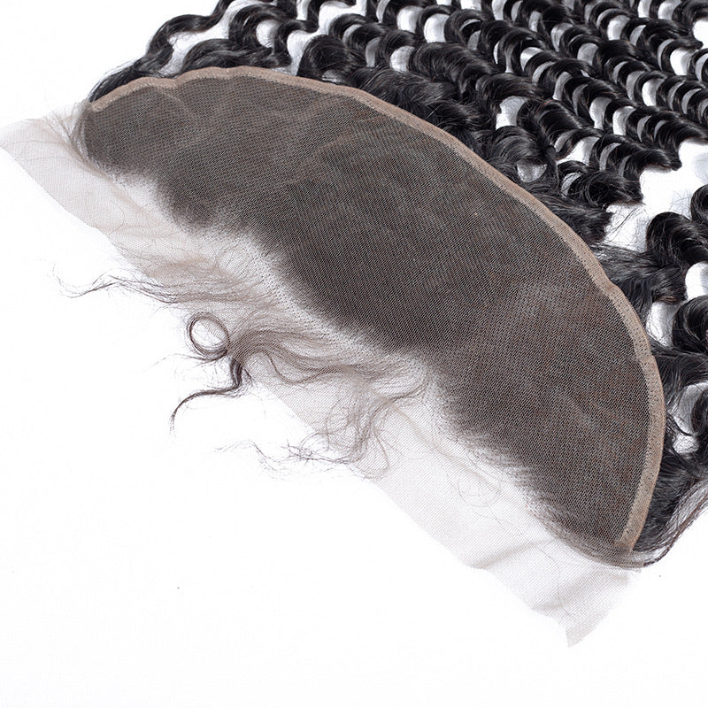Deep Wave 13*4 Transparent Lace Frontal #1B Natural Black - Frontal