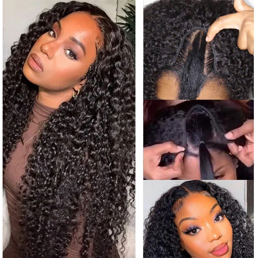 Deep Wave #1B Natural Black U Part Wigs 100% Virgin Human Hair 180% Density - U Part Wig