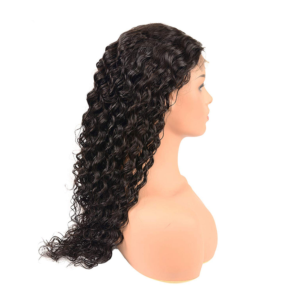 Deep Wave 4x4 Closure transparent Lace Wig #1B Natural Black Free Shipping - Closure Wig