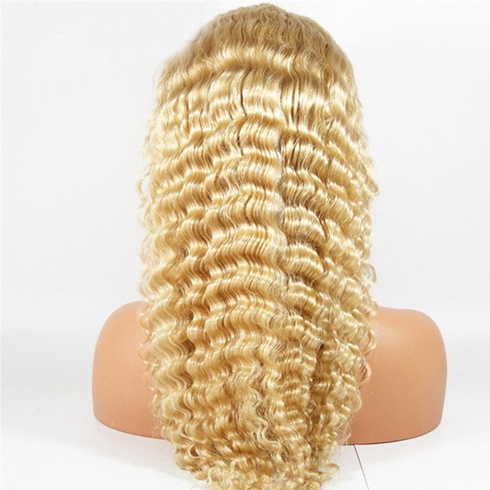 Deep Wave 4x4 Closure transparent Lace Wig #613 Blonde Color Wig Free Shipping - Closure Wig