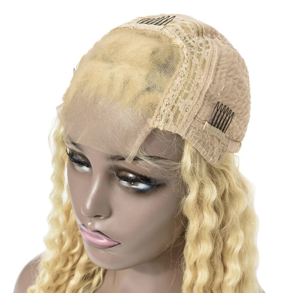 Deep Wave 4x4 Closure transparent Lace Wig #613 Blonde Color Wig Free Shipping - Closure Wig