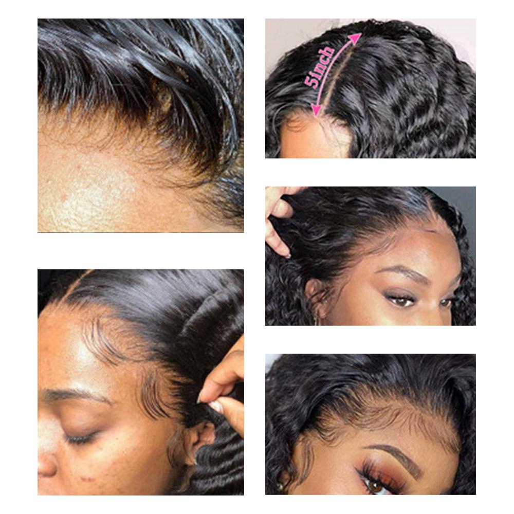 Deep Wave 5x5 Closure HD Lace Wig #1B Natural Black Free Shipping - Closure Wig