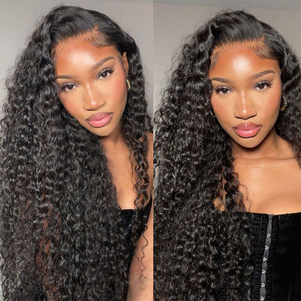 Deep Wave Full 13x4 Frontal HD Lace Wig #1B Natural Black Free Shipping - Frontal Wig
