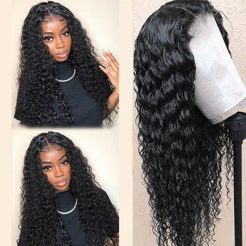 Deep Wave Full 13x4 Frontal transparent Lace Wig #1B Natural Black - Frontal Wig