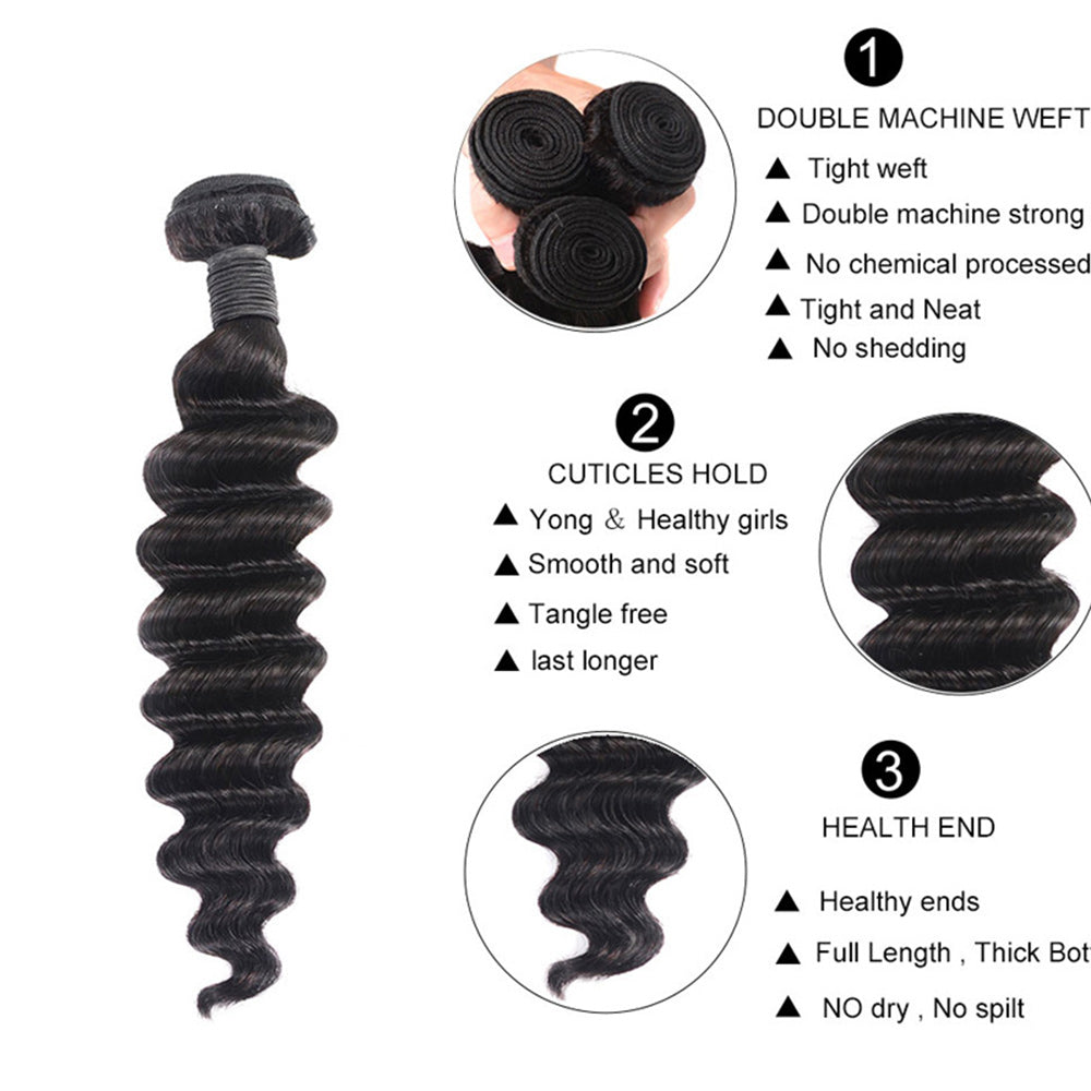 Exclusive 12A Loose Deep Curly 100% Virgin Human Hair(100grams/bundle) Natural Black - Virgin Hair Bundle