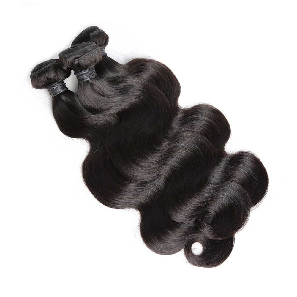 Free Shipping 3 Pcs 12A Bundles With One 13*4 Transparent Frontal (Body Wave) Virgin Human Hair Natural Black #1B
