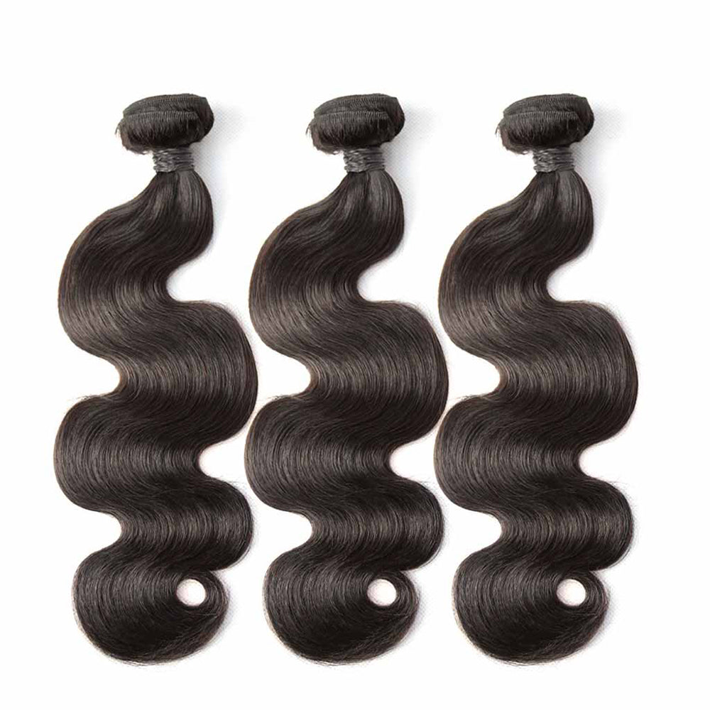 Free Shipping 3 Pcs 12A Bundles With One 13*4 Transparent Frontal (Body Wave) Virgin Human Hair Natural Black #1B