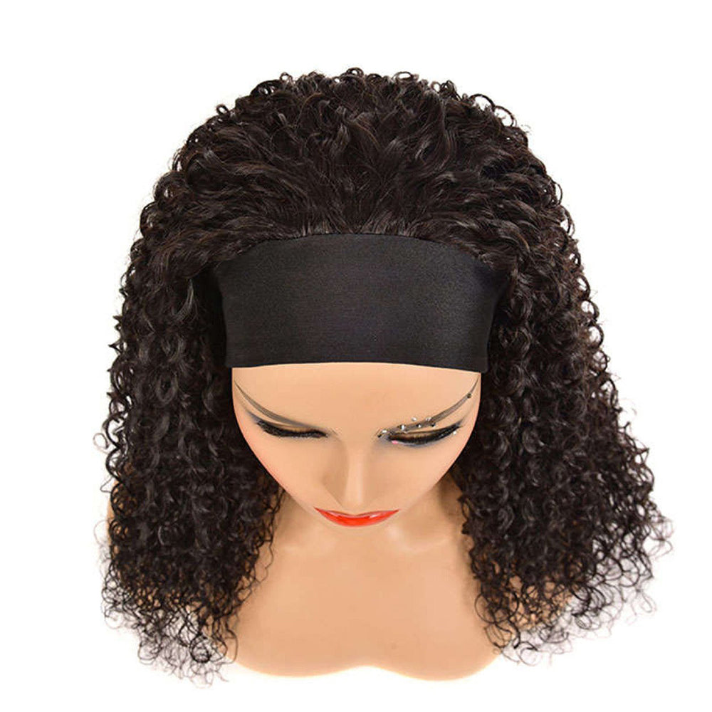 Italy Curly #1B Natural Black Flexible 180% Density Beginner Friendly Headband Wig Free Shipping - Headband Wig