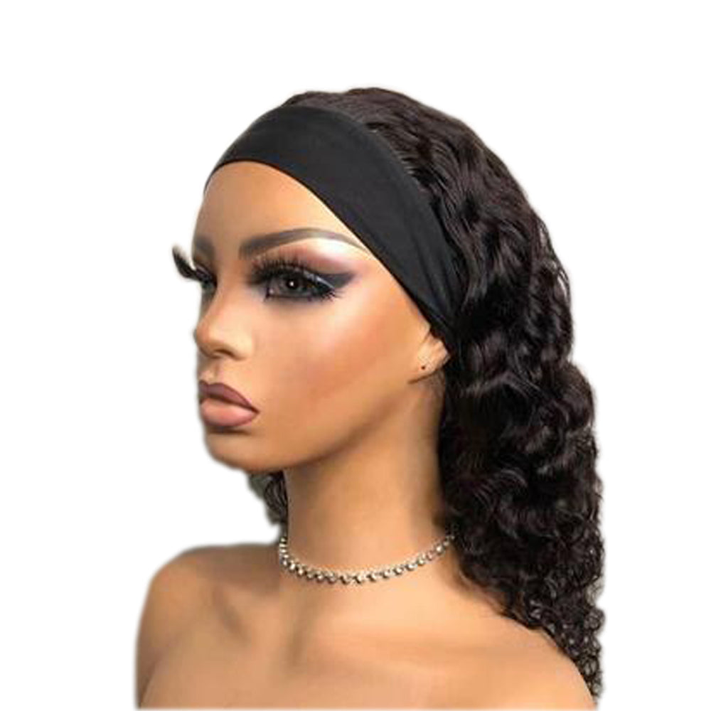 Italy Curly #1B Natural Black Flexible 180% Density Beginner Friendly Headband Wig - Headband Wig