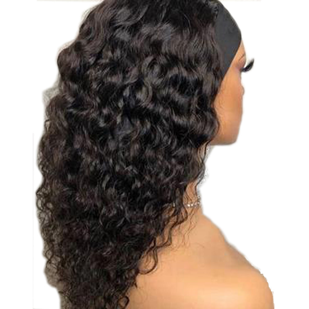 Italy Curly #1B Natural Black Flexible 180% Density Beginner Friendly Headband Wig - Headband Wig