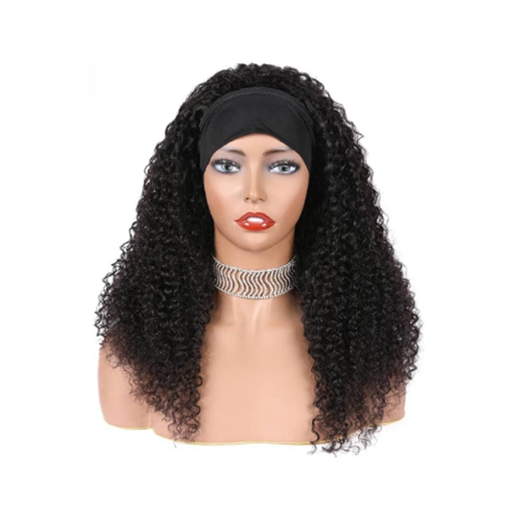 Kinky Curly #1B Natural Black Flexible 180% Density Beginner Friendly Headband Wig - Headband Wig