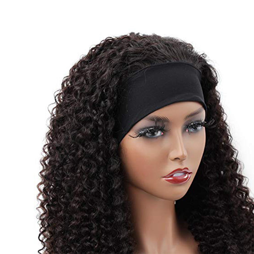 Kinky Curly #1B Natural Black Flexible 180% Density Beginner Friendly Headband Wig - Headband Wig