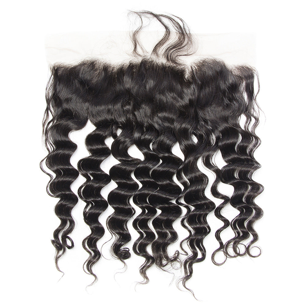 Loose Deep Curly 13*4 Transparent Lace Frontal #1B Natural Black - Frontal