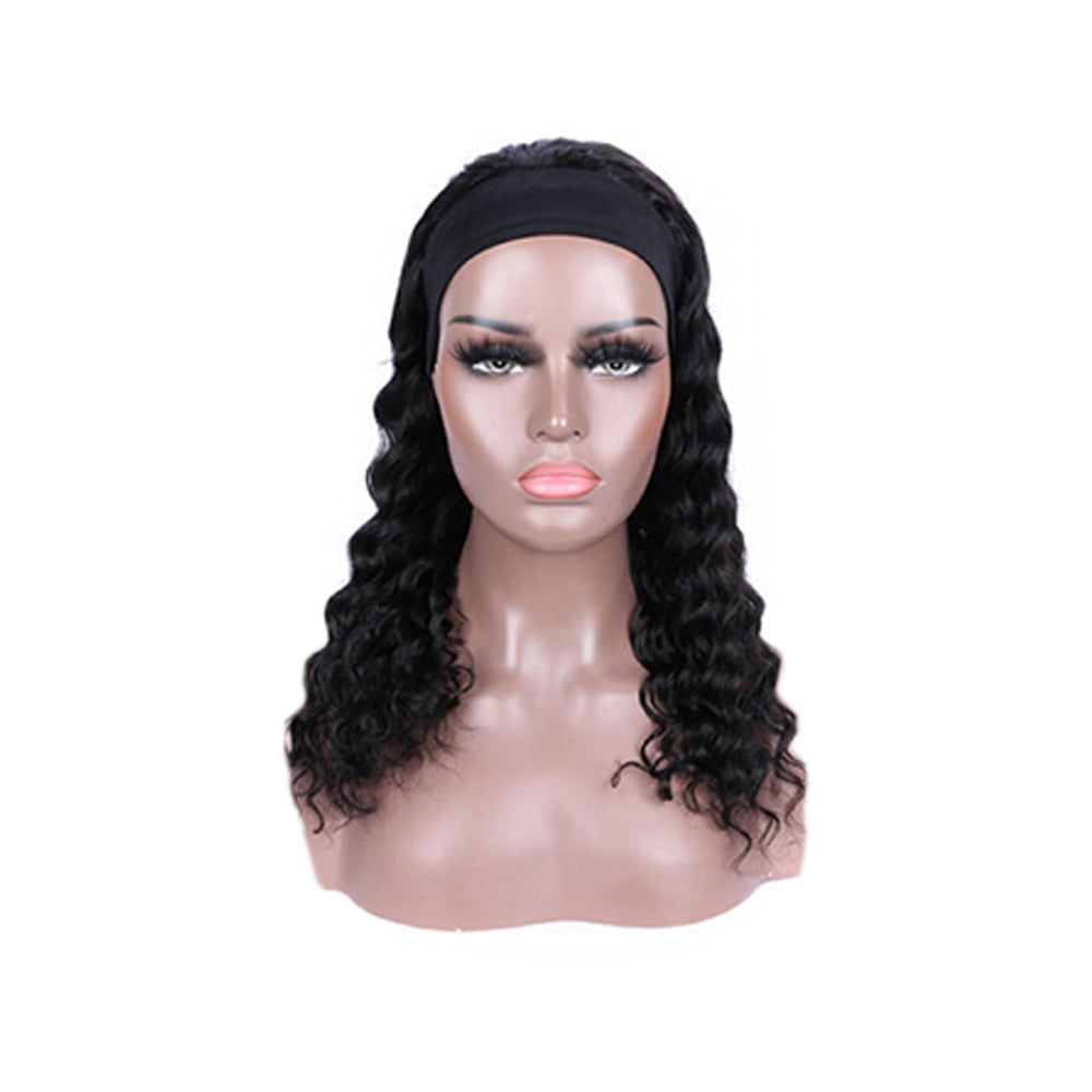 Loose Deep Curly #1B Natural Black Flexible 180% Density Beginner Friendly Headband Wig Free Shipping - Headband Wig