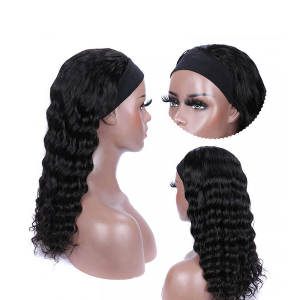 Loose Deep Curly #1B Natural Black Flexible 180% Density Beginner Friendly Headband Wig Free Shipping - Headband Wig