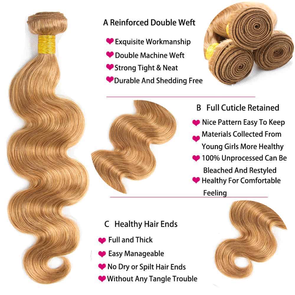 Luxury Body Wave 100% Human Hair #27 (100grams/bundle) - Virgin Hair Bundle