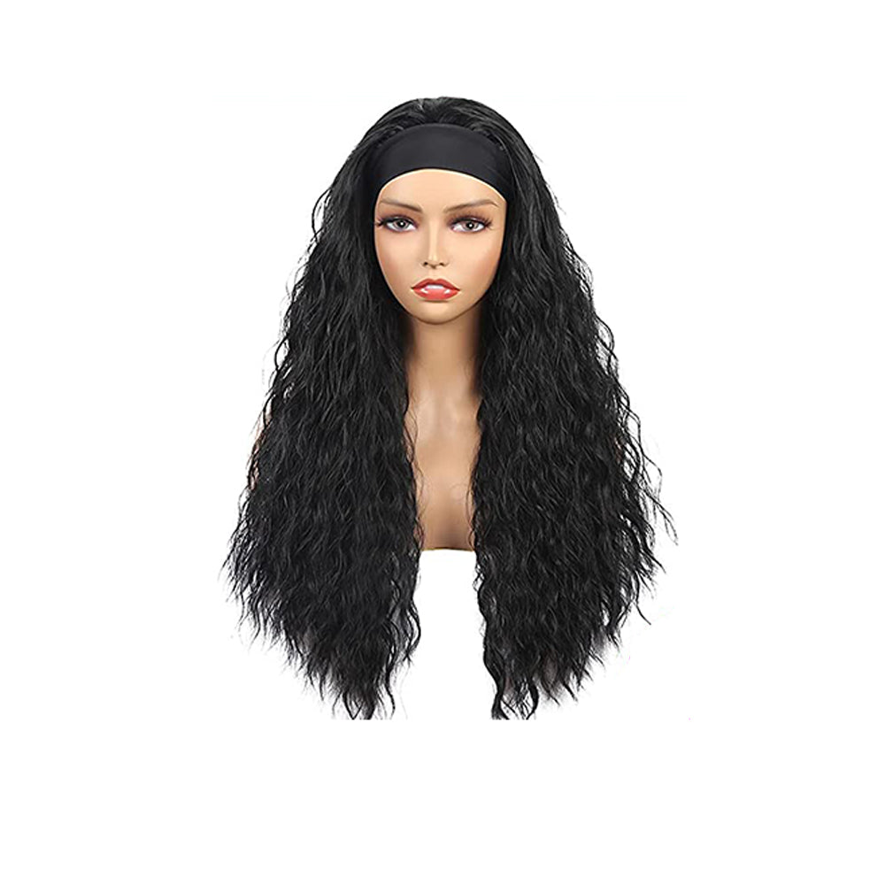 Natural Curly #1B Natural Black Flexible 180% Density Beginner Friendly Headband Wig Free Shipping - Headband Wig