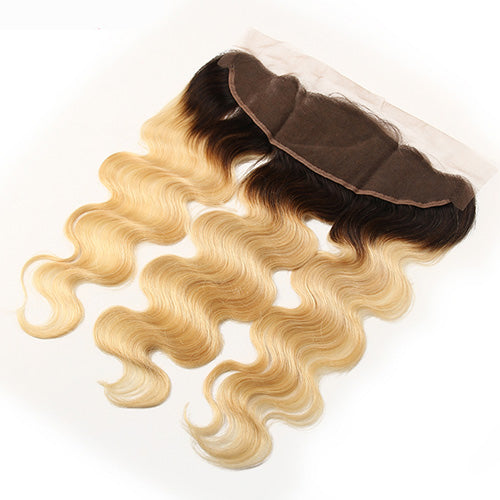 Ombre Platinum Blonde #1B/613 Body Wave 13*4 Transparent Lace Frontal - Frontal