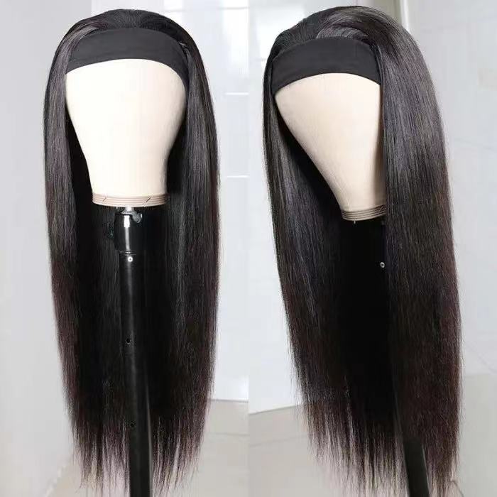 Straight #1B Natural Black Flexible 180% Density Beginner Friendly Headband Wig - Headband Wig