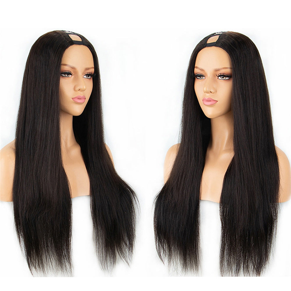 Straight #1B Natural Black U Part Wigs 100% Virgin Human Hair 180% Density - U Part Wig