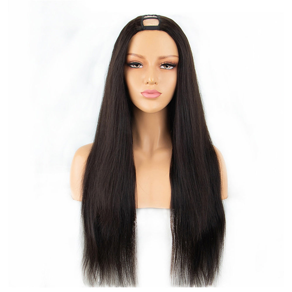 Straight #1B Natural Black U Part Wigs 100% Virgin Human Hair 180% Density Free Shipping - U Part Wig