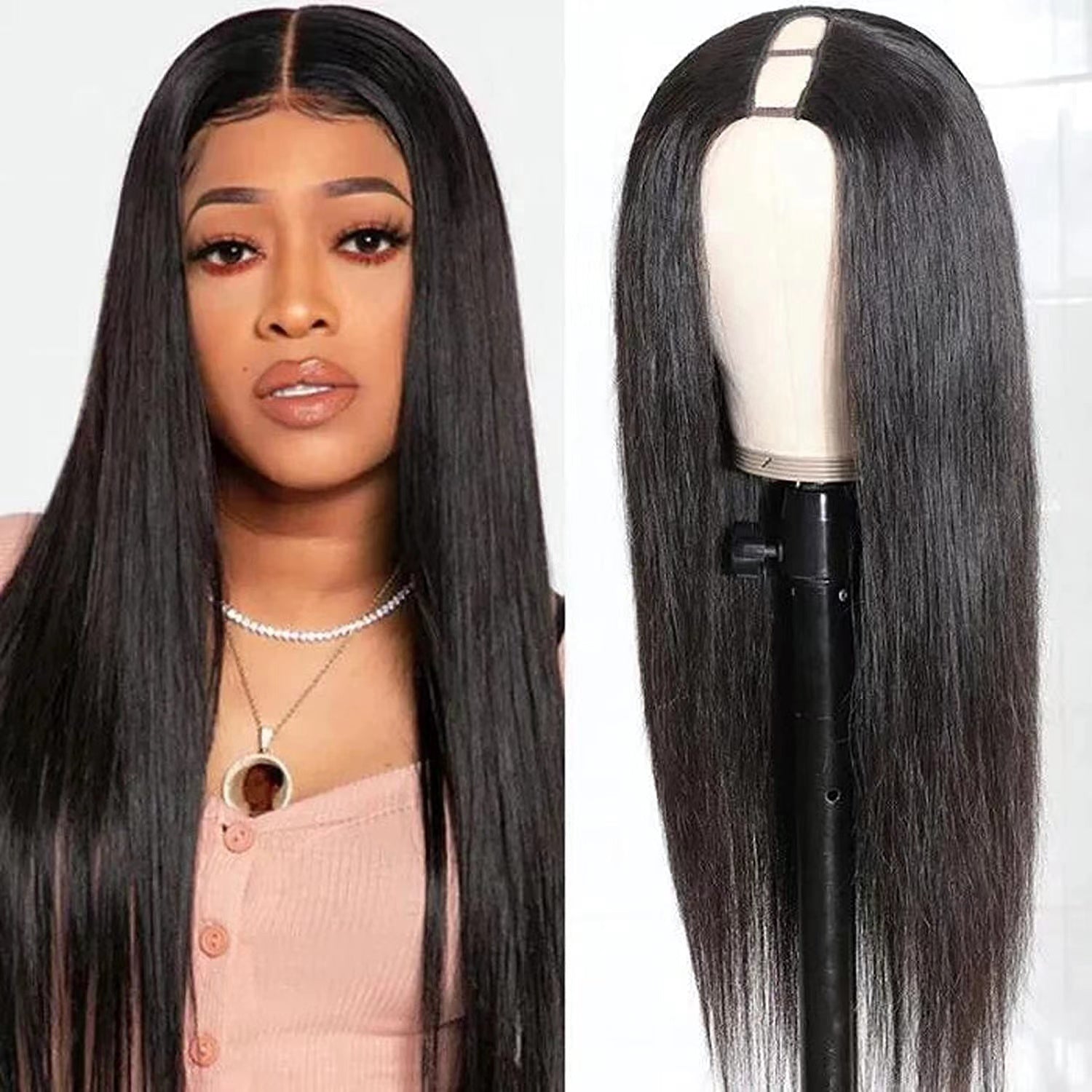 Straight #1B Natural Black U Part Wigs 100% Virgin Human Hair 180% Density - U Part Wig