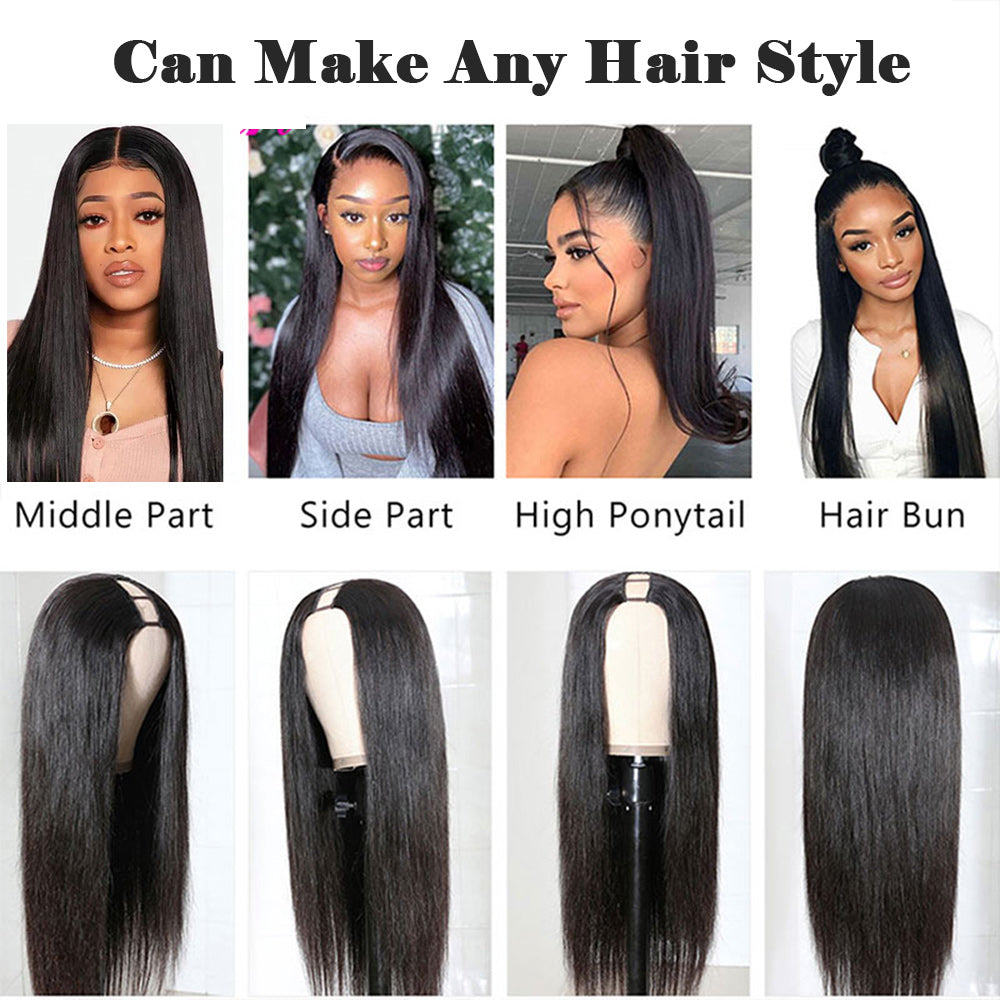 Straight #1B Natural Black U Part Wigs 100% Virgin Human Hair 180% Density - U Part Wig
