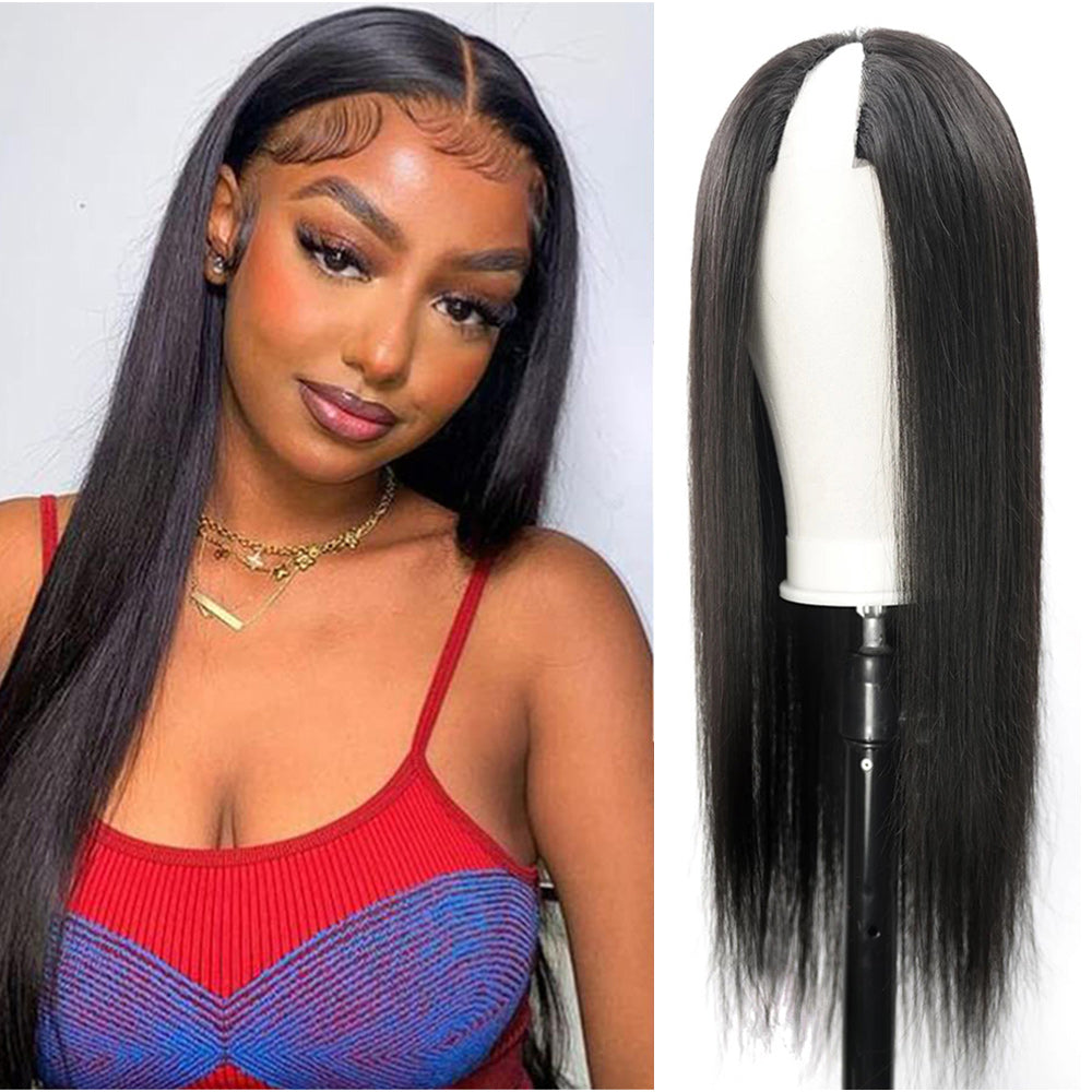 Straight #1B Natural Black V Part Wigs 100% Virgin Human Hair 180% Density - V Part Wig