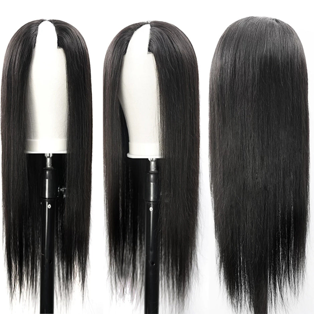 Straight #1B Natural Black V Part Wigs 100% Virgin Human Hair 180% Density - V Part Wig