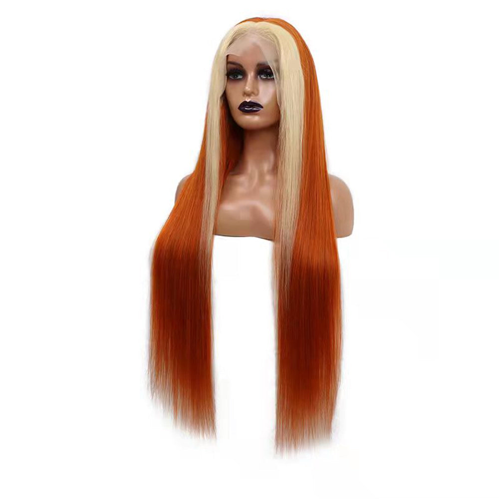 Straight #613/350 Blond Front/Orange Back Highlight Full 13*4 Frontal Lace Wig Color Wig Free Shipping - Frontal Wig