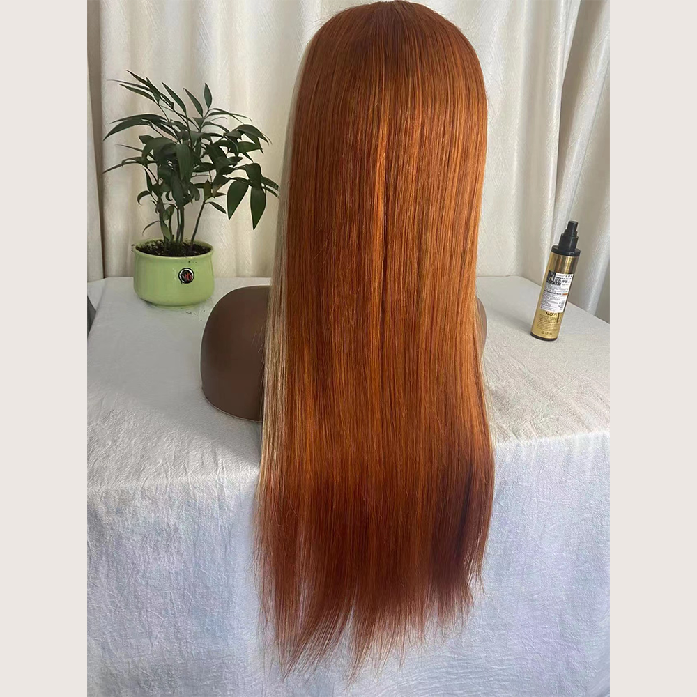Straight #613/350 Blond Front/Orange Back Highlight Full 13*4 Frontal Lace Wig Color Wig Free Shipping - Frontal Wig