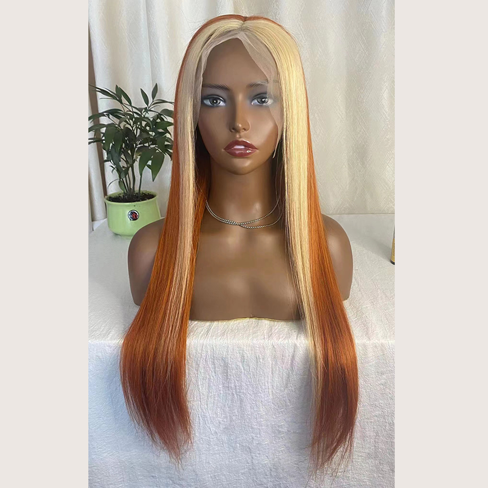 Straight #613/350 Blond Front/Orange Back Highlight Full 13*4 Frontal Lace Wig Color Wig Free Shipping - Frontal Wig