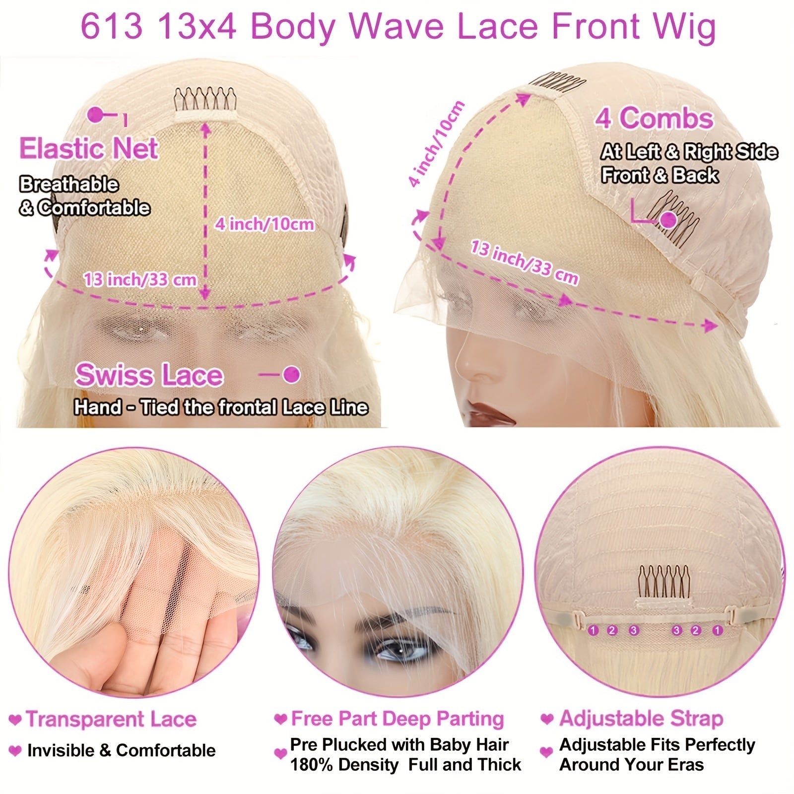 Straight #613 Blonde Color Wig Full 13x4 Transparent Frontal Lace Wig Human Hair - Frontal Wig