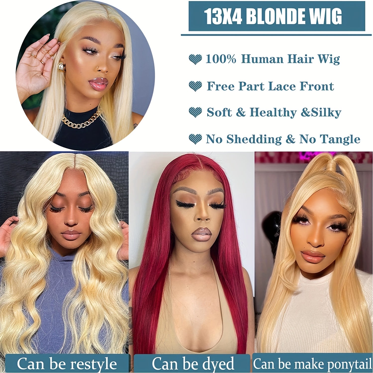 Straight #613 Blonde Color Wig Full 13x4 Transparent Frontal Lace Wig Human Hair - Frontal Wig