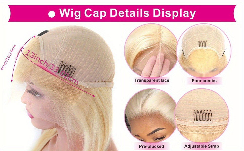 Straight #613 Blonde Color Wig Full 13x4 Transparent Frontal Lace Wig Human Hair - Frontal Wig