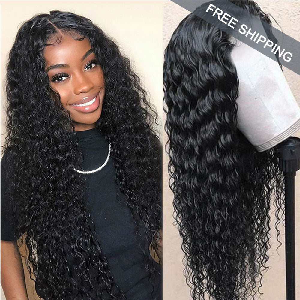 Straight/Body Wave/ Deep Wave/ Water Wave Full 13x4 Frontal transparent Lace Wig #1B Natural Black Free Shipping